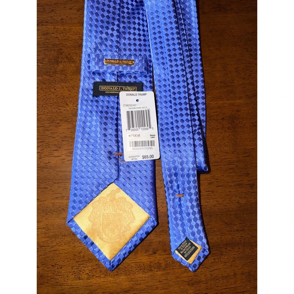Donald J Trump Necktie Mens OS Blue New Silk Tahitian Pearl Natte Checkered
